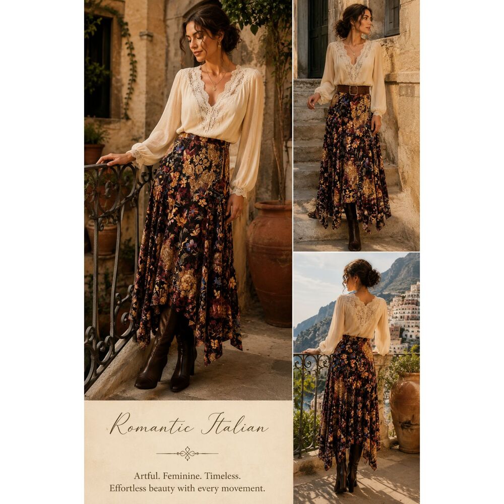 Fuzzi Italy Mesh Asymmetrical Skirt Floral Baroque Art To Wear Whimsigoth Y2K M